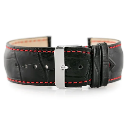 W64 24 mm juodas odinis laikrodžio dirželis image 1