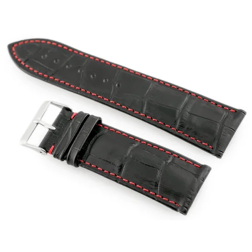 W64 24 mm juodas odinis laikrodžio dirželis image 2