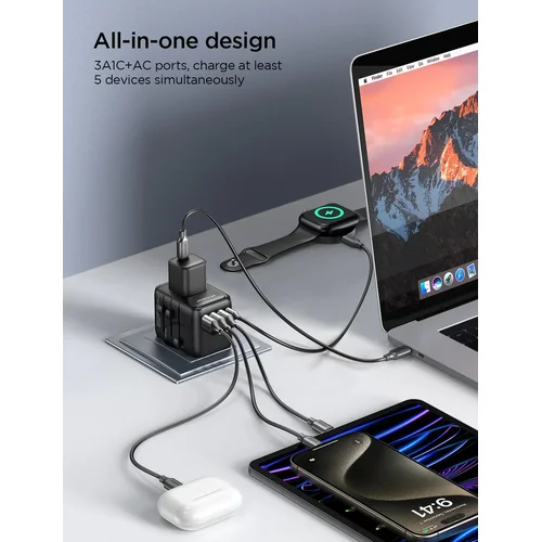 Joyroom JR-TCW01 kelioninis įkroviklis 3x USB-A/USB-C, Juoda image 3