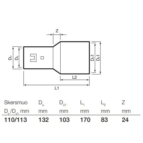 Jungtis su drenažiniu vamzdžiu Wavin, Ø 110/113 mm image 2