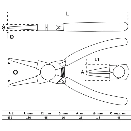 BGS technic 432 tiesios replės žiedams 180 mm image 3