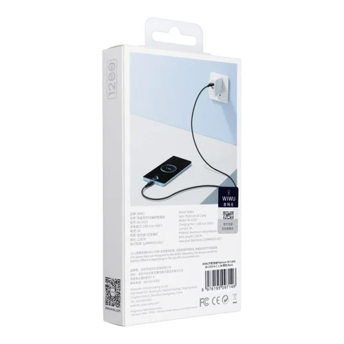 WiWU Wi-C019 USB-A–USB-C kabelis, 3 A, 1,2 m, juodas image 3