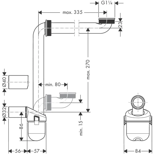 Hansgrohe 54235000 – 50 mm vietą taupantis praustuvo sifonas image 2