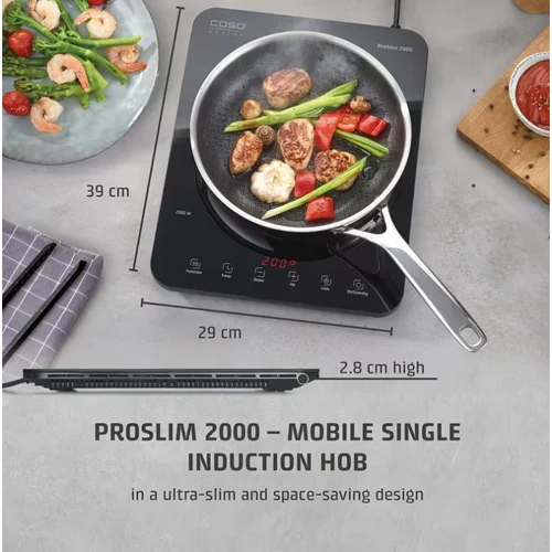 Kompaktiška indukcinė kaitlentė Caso ProSlim 2000, 02236, 29 cm, Juoda image 2