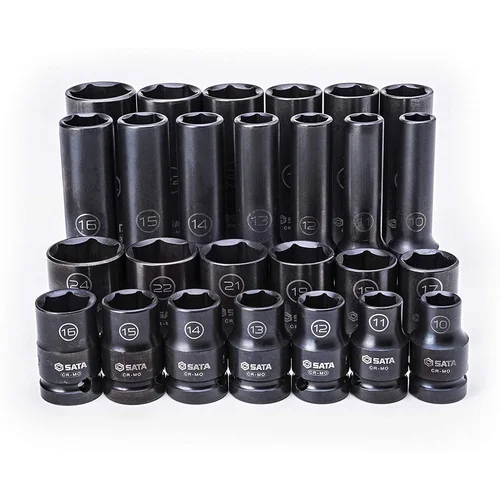 SATA 1/2" prailgintų ir trumpų smūginių galvučių rinkinys 10–24 mm, 26 vnt., plonasienės image 2