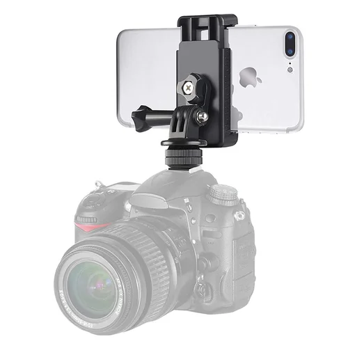Telefono ir sporto kameros laikiklis su adapteriu, juodas image 1