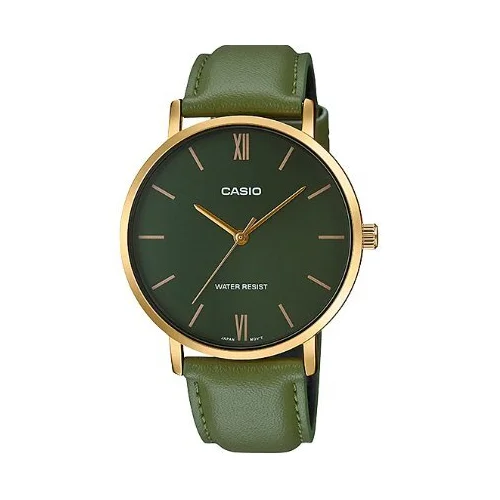 CASIO MTP-VT01GL-3B vyriškas laikrodis, žalias ir auksinis image 1
