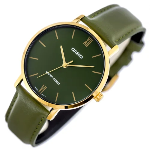 CASIO MTP-VT01GL-3B vyriškas laikrodis, žalias ir auksinis image 2