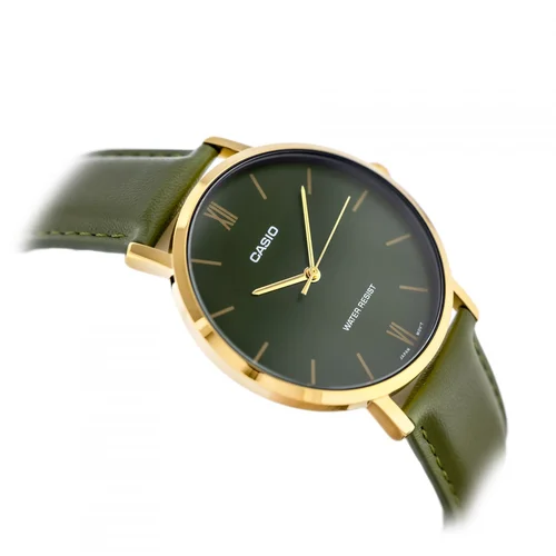 CASIO MTP-VT01GL-3B vyriškas laikrodis, žalias ir auksinis image 3