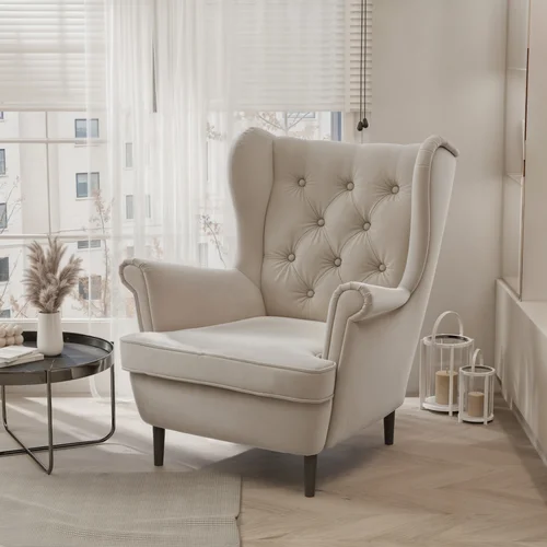 SCANDI fotelis, Trinity 02 smėlio, riešuto kojelės image 1