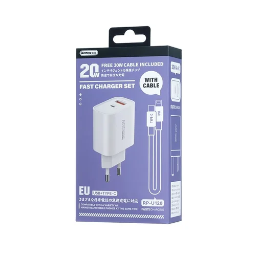 Remax RP-U120 20W įkroviklis USB-C/USB-A ir Lightning kabelis image 2