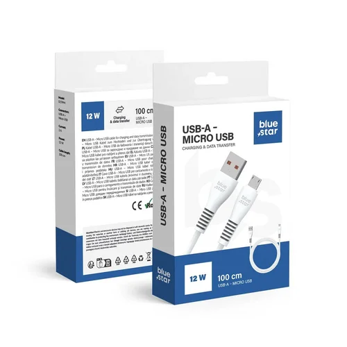 BLUE STAR PA-DC99M USB-A–Micro USB kabelis, 1 m, 2 A, 12 W, baltas image 1