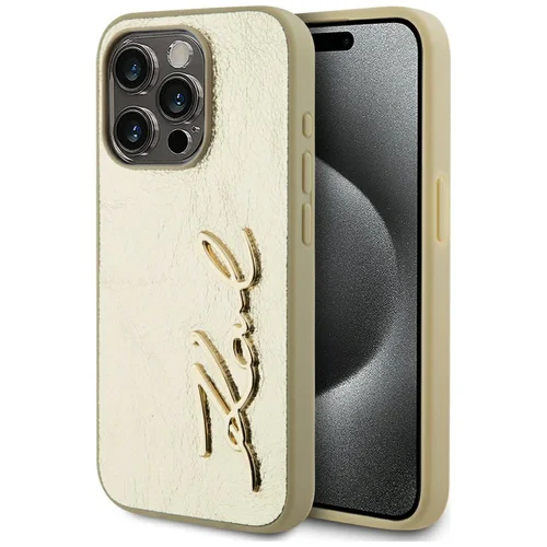 Karl Lagerfeld „Susiraukšlėjęs Metalo Parašas“ iPhone 15 Pro Max dėklas, auksinis image 1