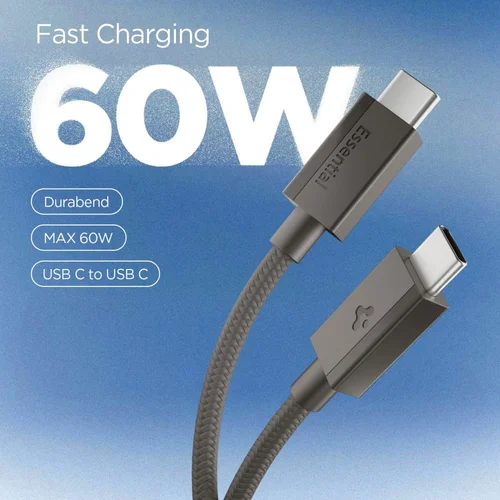 Spigen Essential EB6015CC USB-C laidas 60 W, 150 cm, tamsiai pilkas image 2