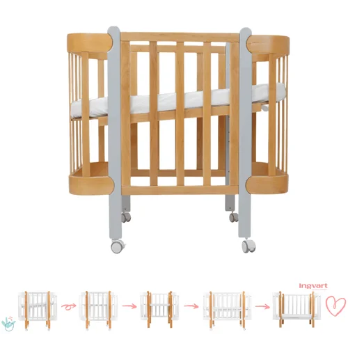 Ingvart Nika 5-in-1 kūdikio lovytė 60x120 cm Natūrali/Pilka image 1