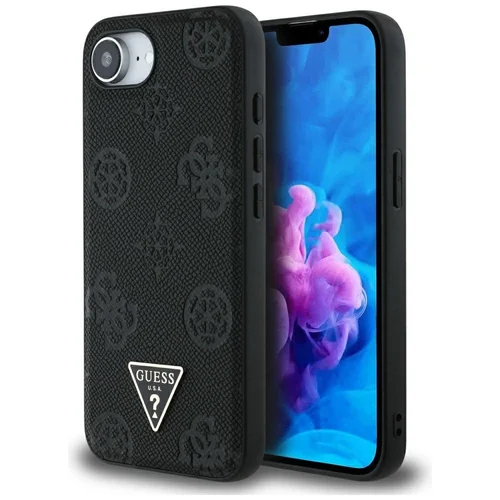 Guess Hot Stamp bijūnų trikampio logotipo MagSafe dėklas iPhone 16e, juodas image 1