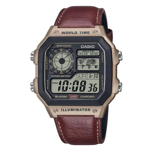 CASIO AE-1200WHL-5A vyriškas laikrodis, rudas dirželis image 1