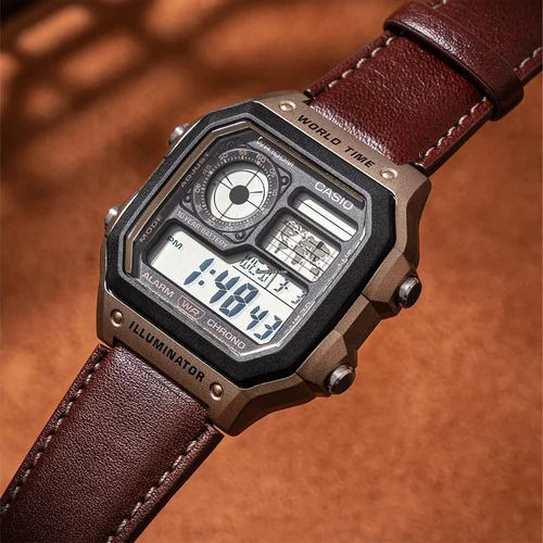 CASIO AE-1200WHL-5A vyriškas laikrodis, rudas dirželis image 2