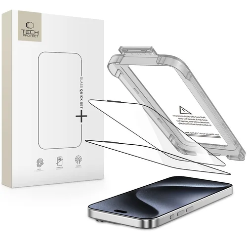 Tech-Protect Quick Set+ grūdintas stiklas iPhone 15 Pro, 2 vnt., juodas image 1