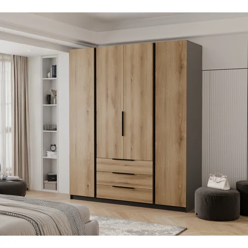 Keturdurė spinta VERONA 200 cm juoda / ąžuolas evoke image 3
