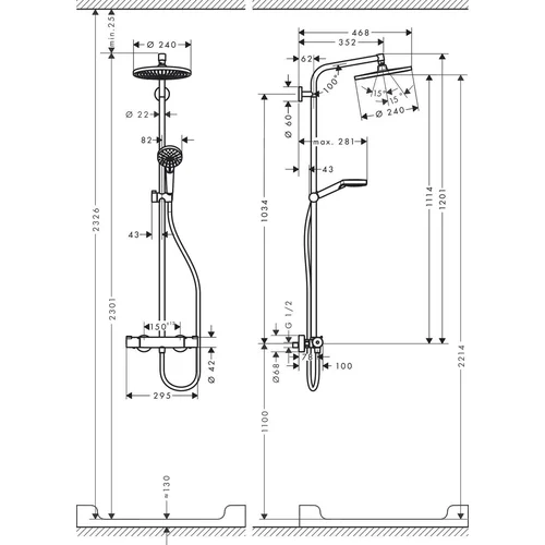 Hansgrohe Crometta S 240 1jet EcoSmart dušo komplektas image 2
