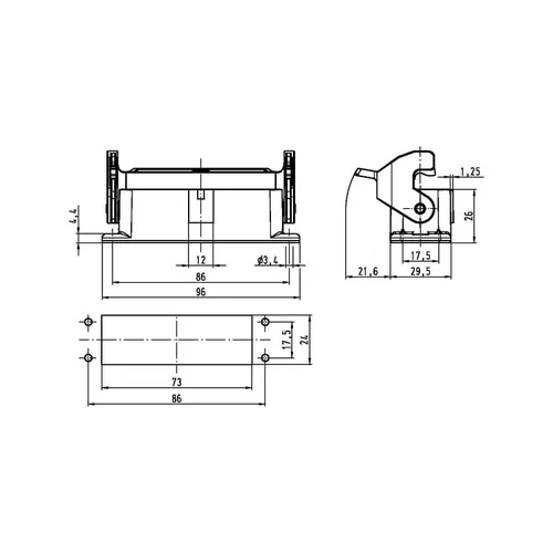 Harting HAN 16A namas, LC pertvara, 1 svirtis image 2