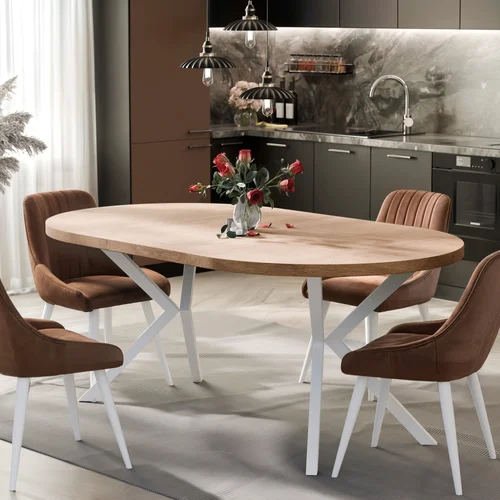 MILTON apvalus išskleidžiamas stalas, 90 cm, balta / ąžuolas Lefkas image 3