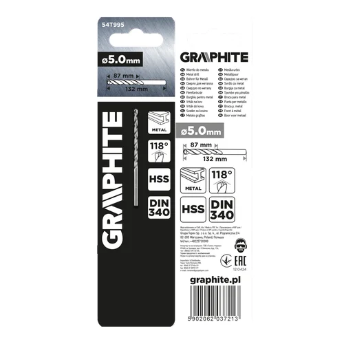 GRAPHITE HSS metaliniai grąžtai DIN 340 prailginti 5 mm image 2