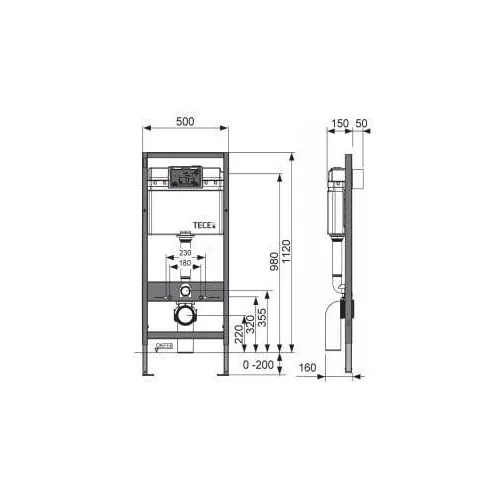 Tece 9400412 rėmas, 50×112×16 cm, 400 kg, su chromuotu mygtuku image 2