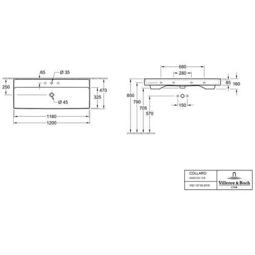 Villeroy&Boch Collaro 120 cm, 4A33C5R1 CeramicPlus danga image 2