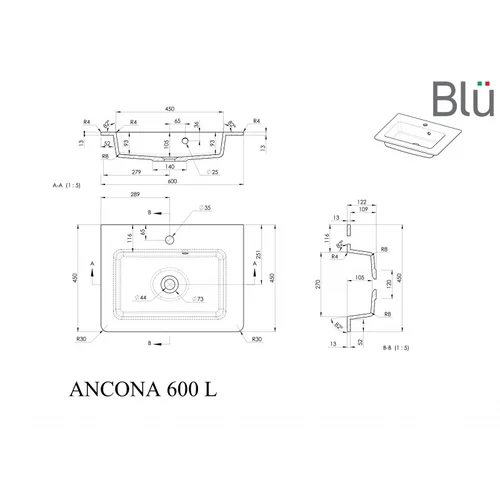 BLU Ancona Praustuvas, akmens masė, 60 x 45 cm image 2