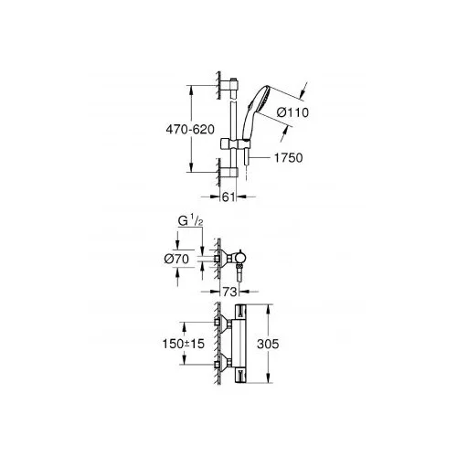 Grohe Grohtherm 800 termostatinis dušo maišytuvas komplektas su stovu image 2