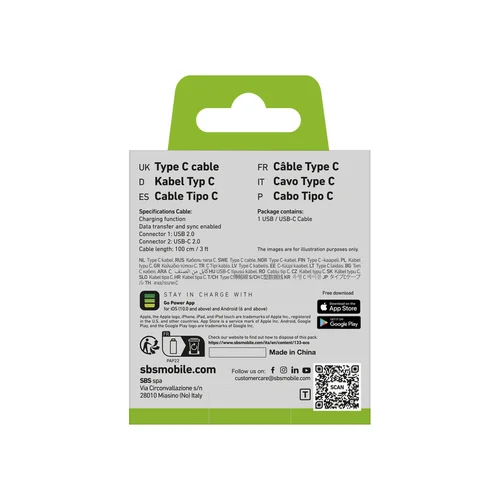 SBS TECABLETYC1KPOS USB-A–USB-C kabelis 1 m, juodas image 2