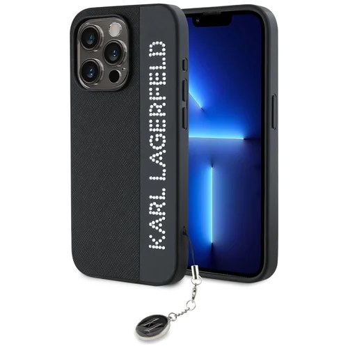 Karl Lagerfeld Saffiano Rhinestones & Charm dėklas iPhone 15 Pro Max, juodas image 1
