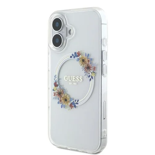 Guess IML Gėlių vainikas MagSafe dėklas iPhone 16 Plus, skaidrus image 2