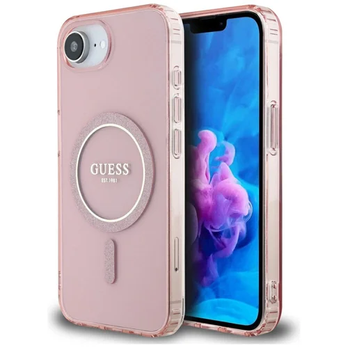 Guess IML Blizgučių apskritimo MagSafe dėklas iPhone 16e, rožinis image 1
