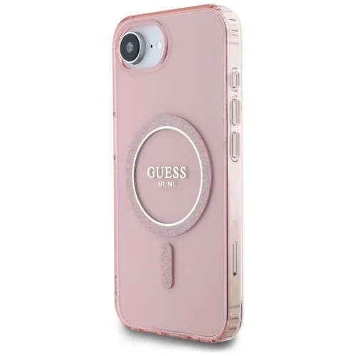 Guess IML Blizgučių apskritimo MagSafe dėklas iPhone 16e, rožinis image 2