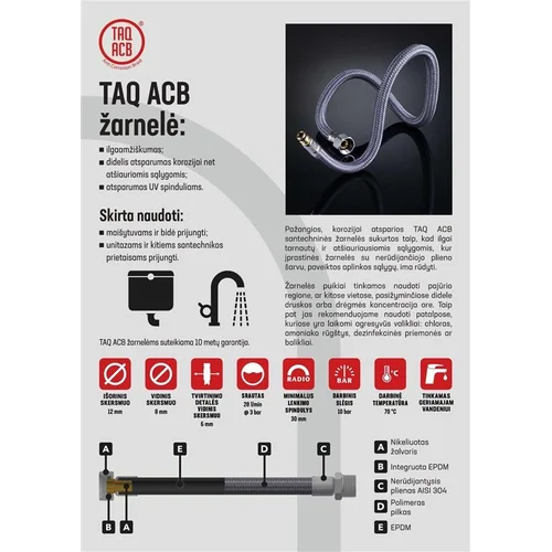 Tucai ACB Santechninė žarnelė su alkūne, V1/2''-V1/2'', 80 cm image 2
