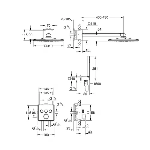 Grohe Vitalio SmartActive 310 Cube 34875000 Potinkinė dušo sistema image 3