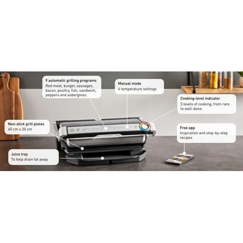 Tefal GC728D10 2000 W Elektrinis grilis Sidabro image 3