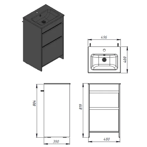 DETMOLD DT-50 balta vonios spintelė su praustuvu 500x400x819 image 3