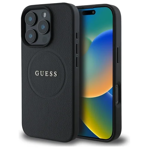 Guess Grained Gold Ring MagSafe dėklas iPhone 16 Pro Max, juodas image 1