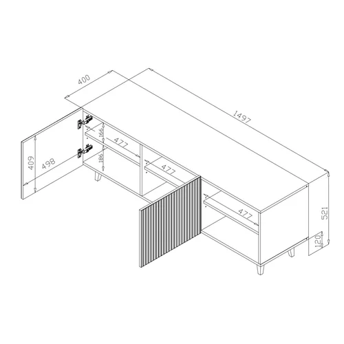 Cama PAFOS RTV spintelė 150 × 42 × 52 cm, balta image 3