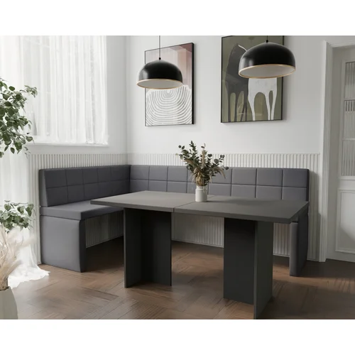 Virtuvinis kampas MELVIN, kairinis, 142 × 196 cm, Soft 29 pilkas image 2