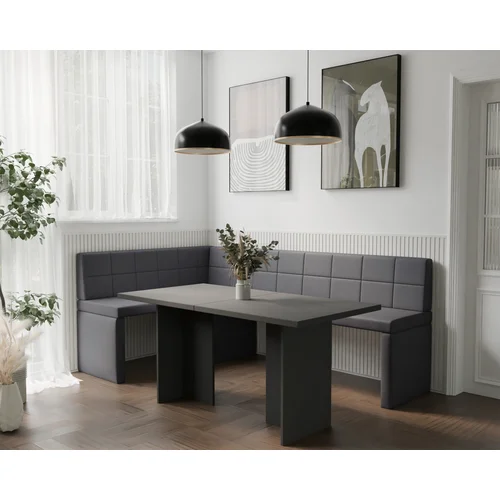 Virtuvinis kampas MELVIN, kairinis, 142 × 196 cm, Soft 29 pilkas image 3
