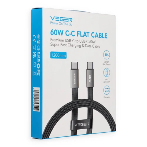 VEGER CC06-MTB USB-C į USB-C laidas 1,2 m 60 W juodas image 2