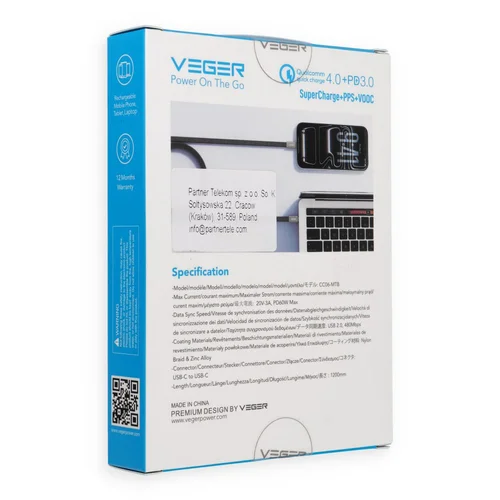 VEGER CC06-MTB USB-C į USB-C laidas 1,2 m 60 W juodas image 3