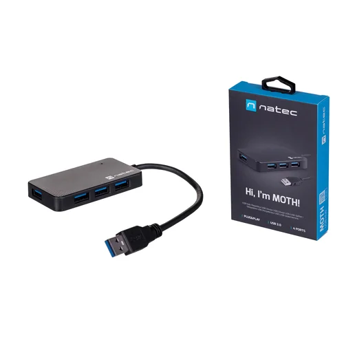 NATEC Moth USB 3.0 šakotuvas, 4 prievadai, juodas image 1