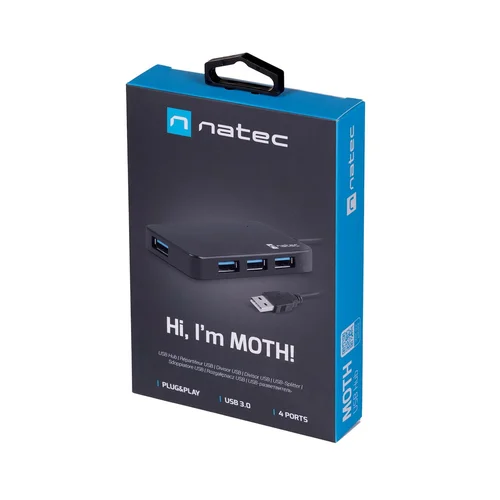 NATEC Moth USB 3.0 šakotuvas, 4 prievadai, juodas image 3