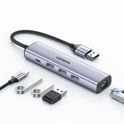 Ugreen CM475 USB 3.0 šakotuvas su Ethernet, pilkas image 1